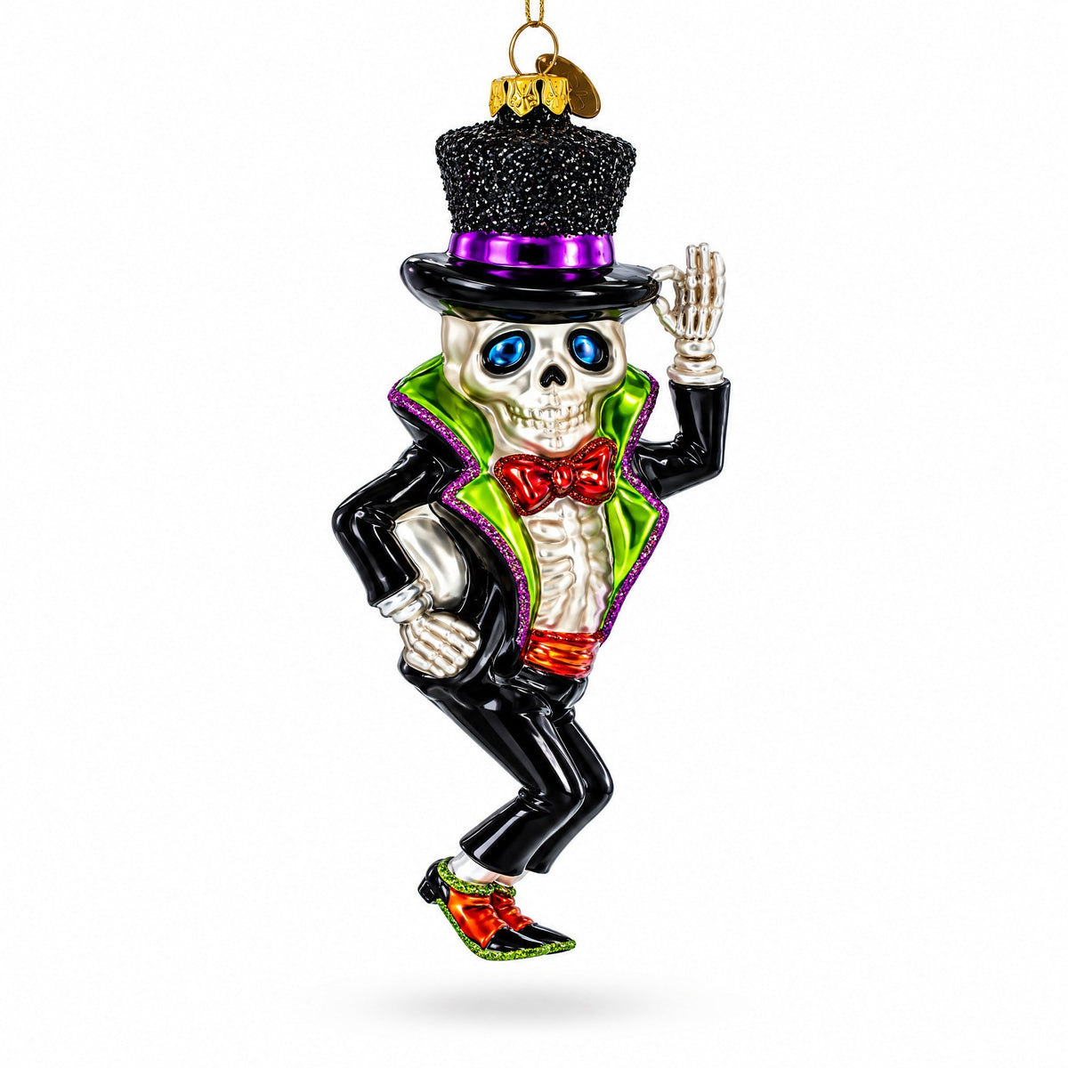 Spooky Skeleton Groom Glass Christmas Ornament