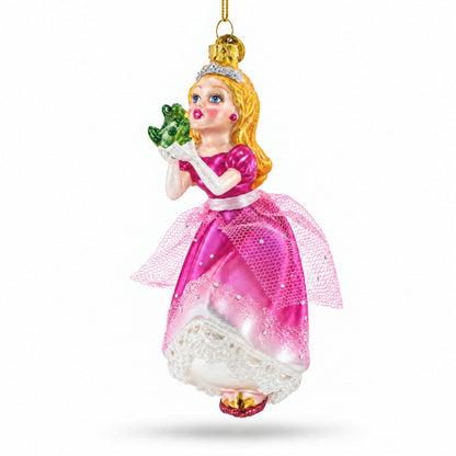 Princess Kissing Frog Prince Glass Christmas Ornament