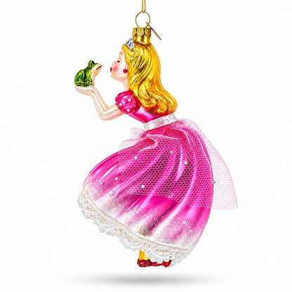 Princess Kissing Frog Prince Glass Christmas Ornament