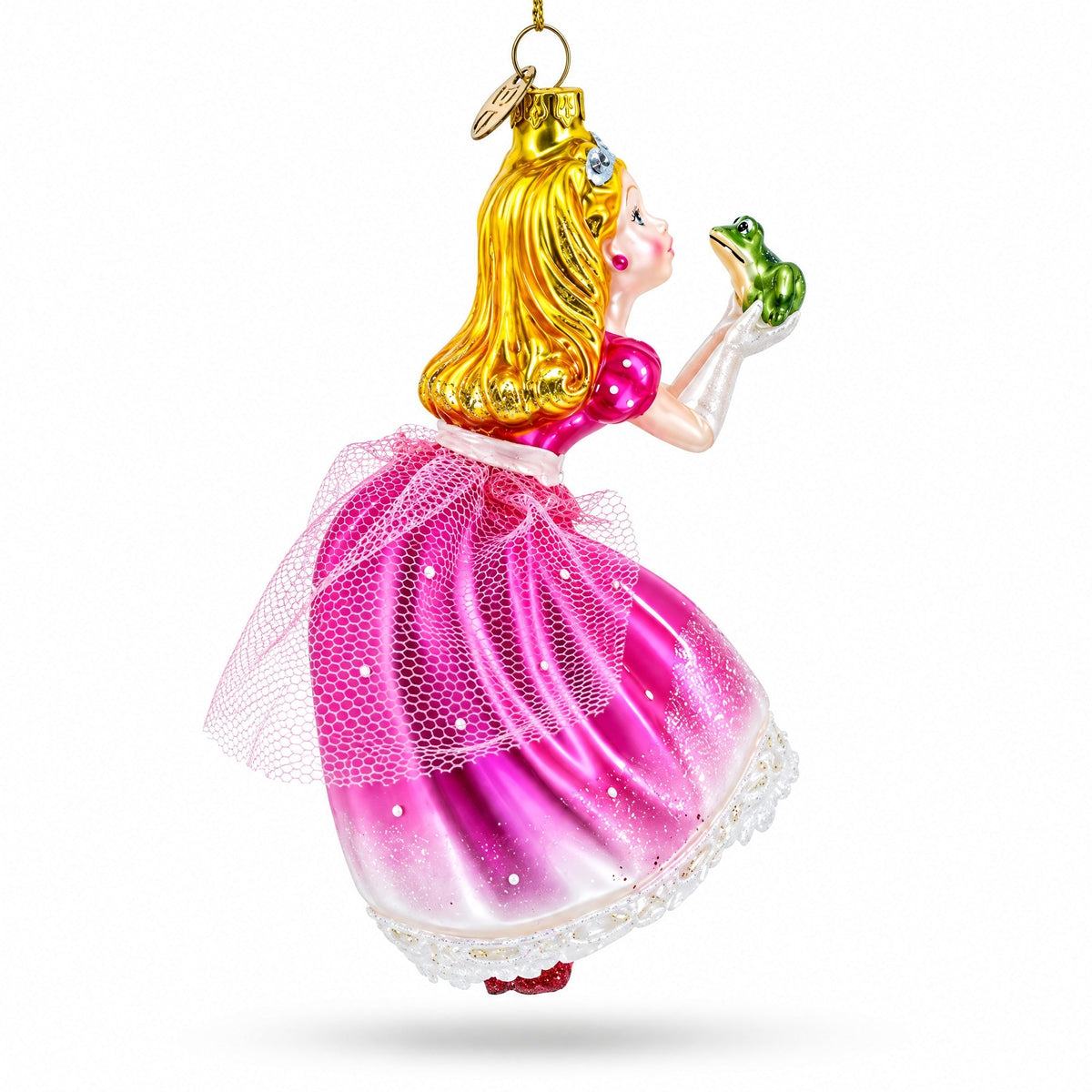 Princess Kissing Frog Prince Glass Christmas Ornament