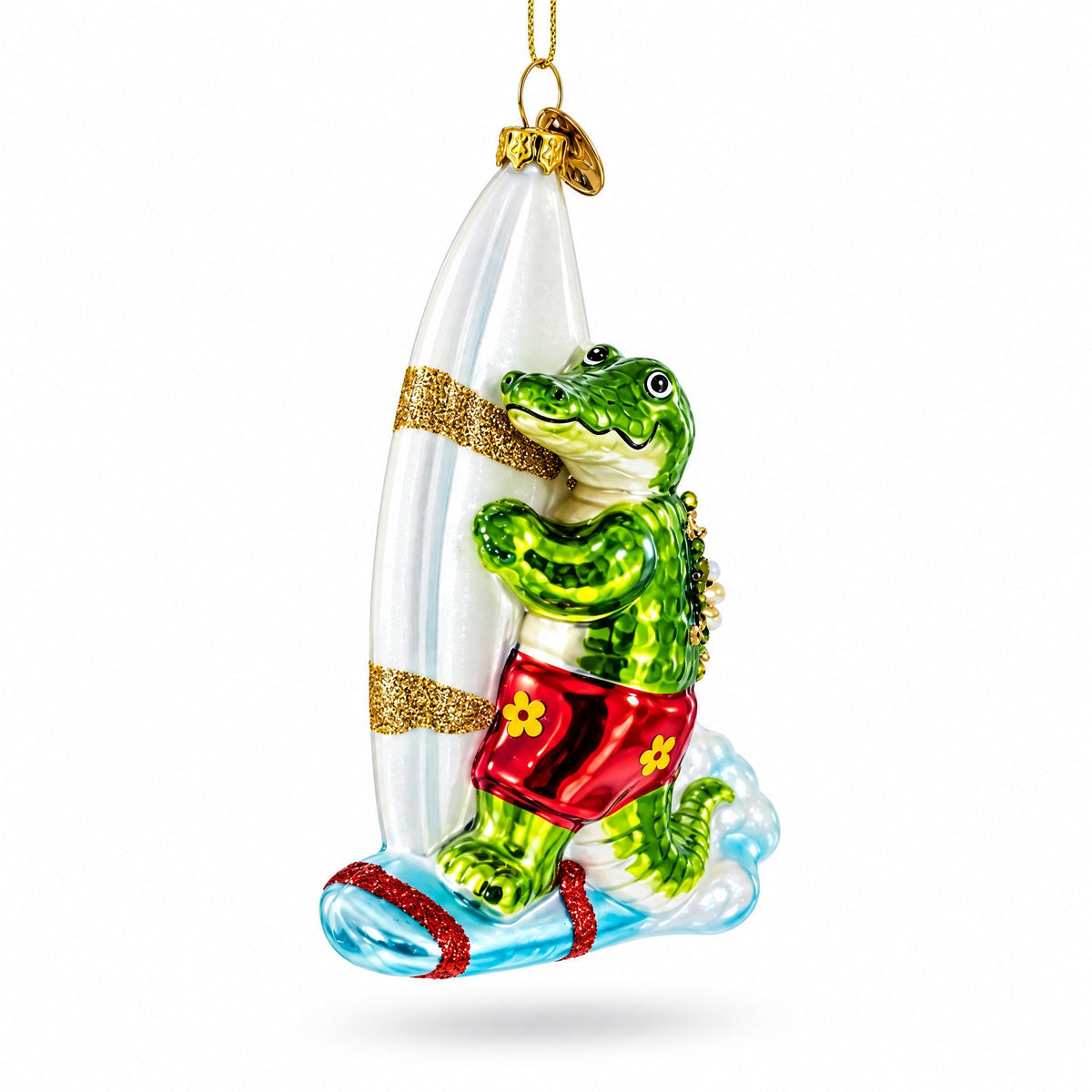 Alligator Windsurfer Glass Christmas Ornament