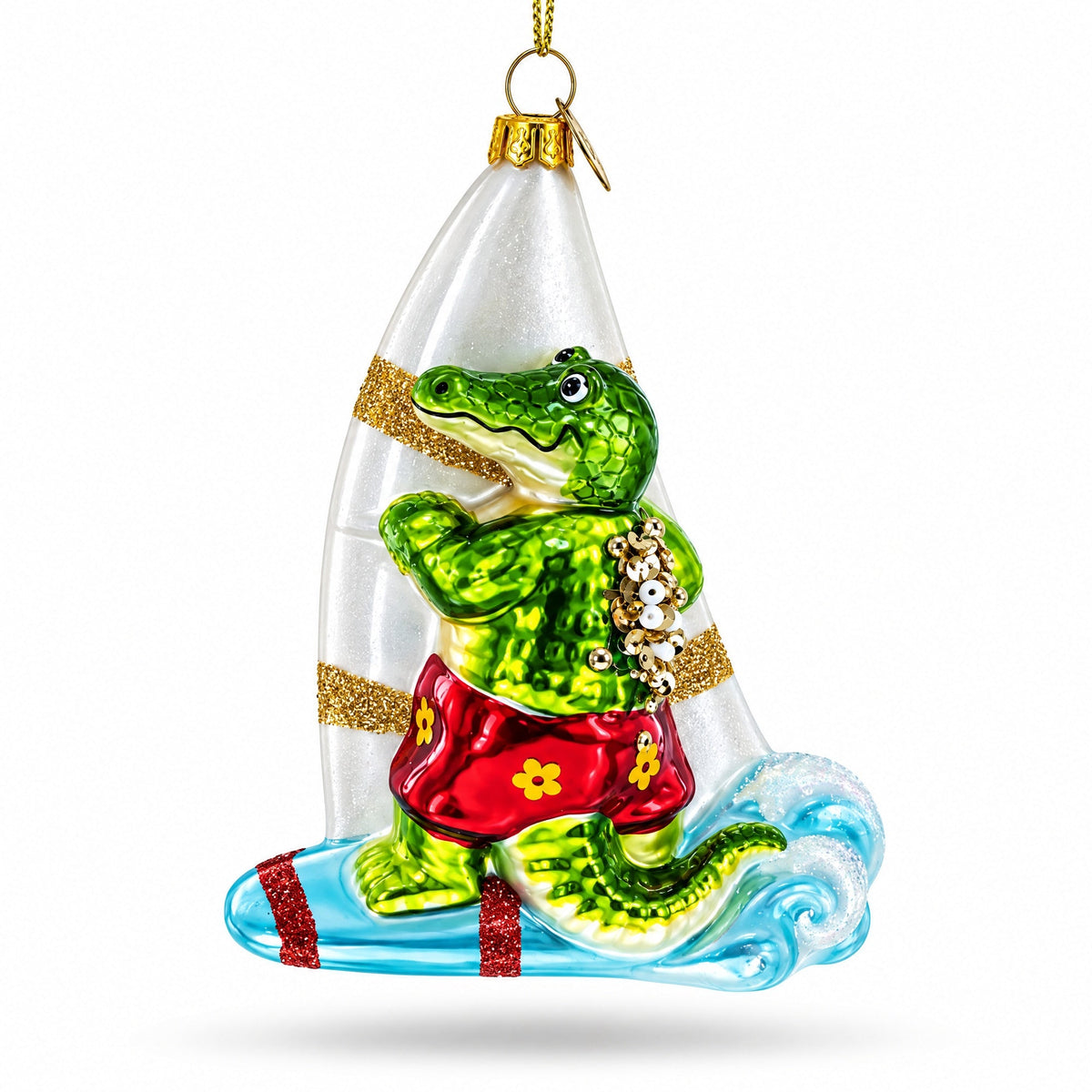 Alligator Windsurfer Glass Christmas Ornament