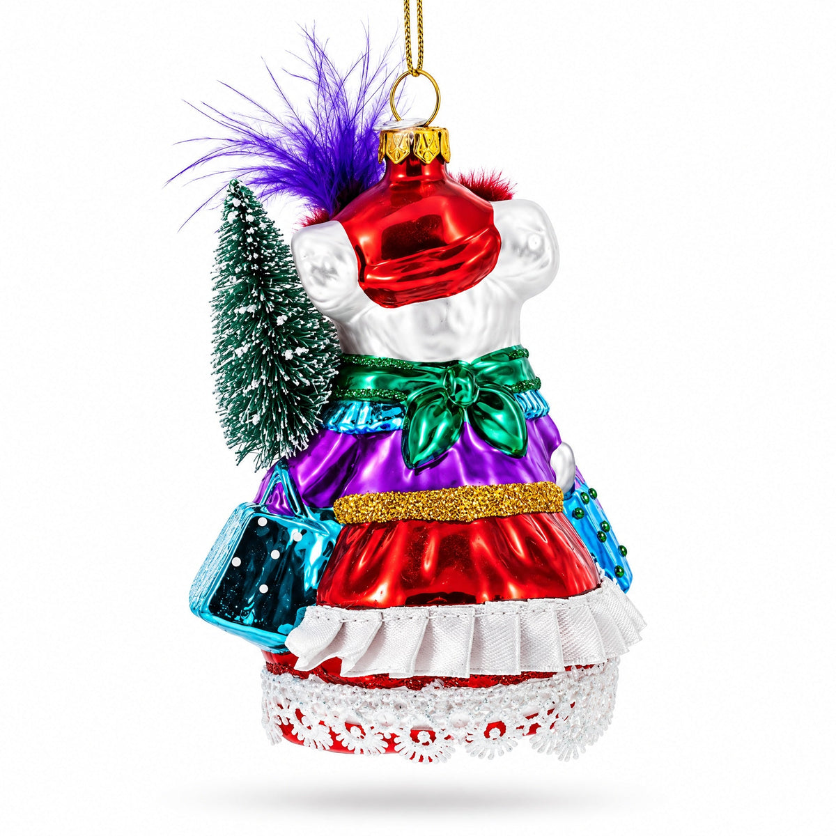Mouse with Tree and Gifts Glass Christmas Ornament