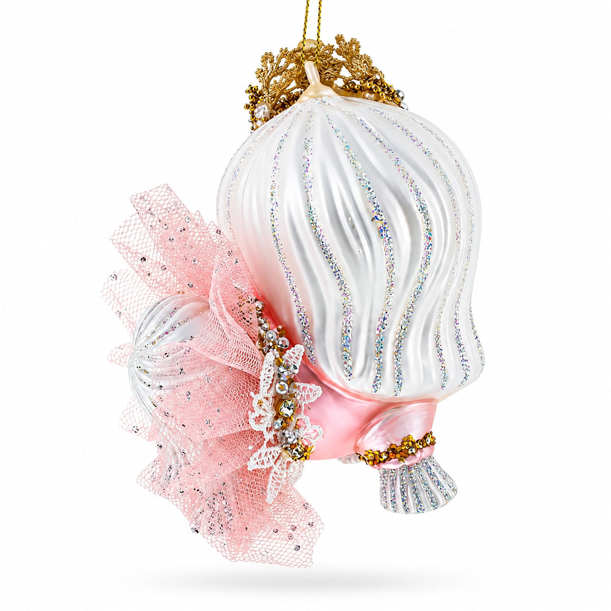 Bolonka Dog with Crown Glass Christmas Ornament