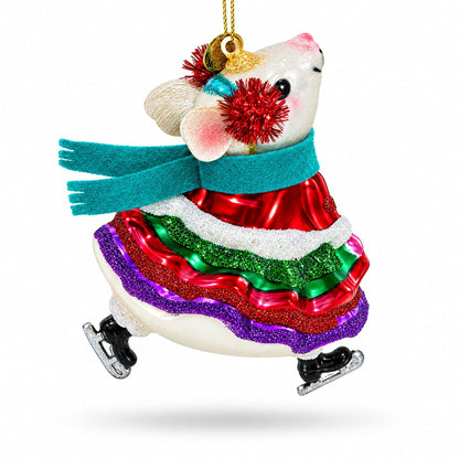 Mouse on Ice Skates Glass Christmas Ornament