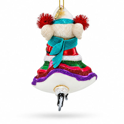 Mouse on Ice Skates Glass Christmas Ornament