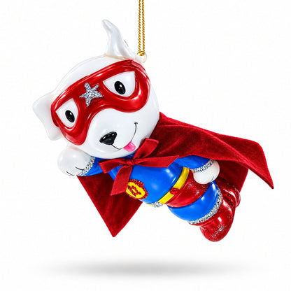 Super Dog Hero Glass Christmas Ornament