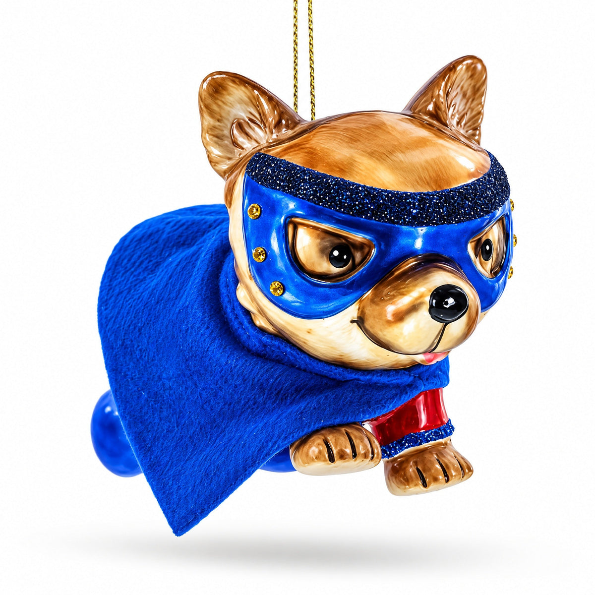 Super Pup in Blue Cape Glass Christmas Ornament