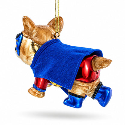 Super Pup in Blue Cape Glass Christmas Ornament