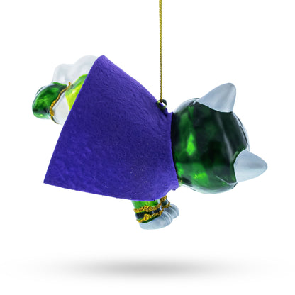 Super Dog in Green Mask Glass Christmas Ornament