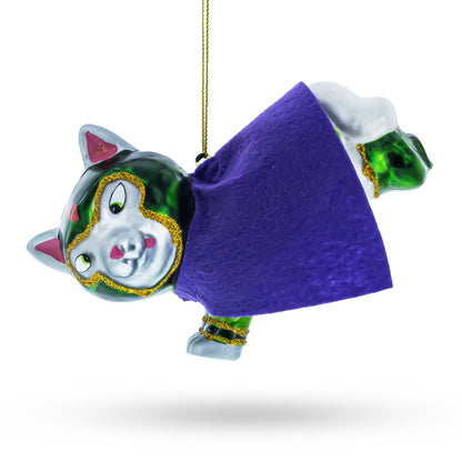 Super Dog in Green Mask Glass Christmas Ornament