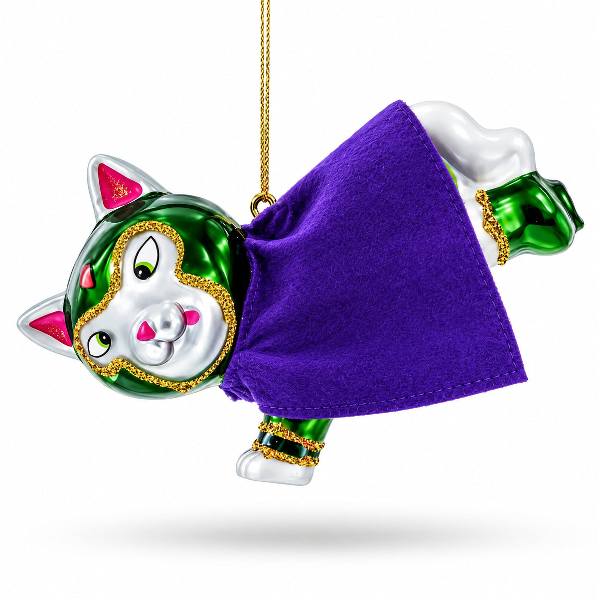 Super Dog in Green Mask Glass Christmas Ornament