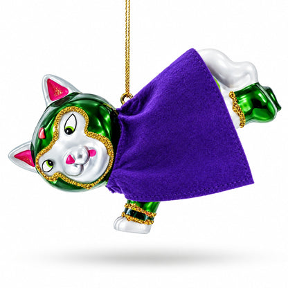 Super Dog in Green Mask Glass Christmas Ornament