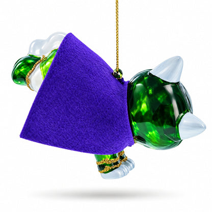 Super Dog in Green Mask Glass Christmas Ornament