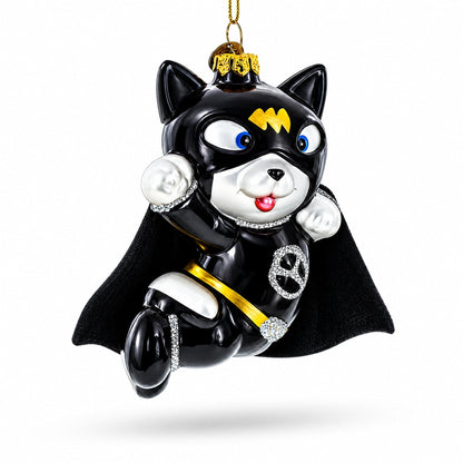 Superhero Kitty Glass Christmas Ornament