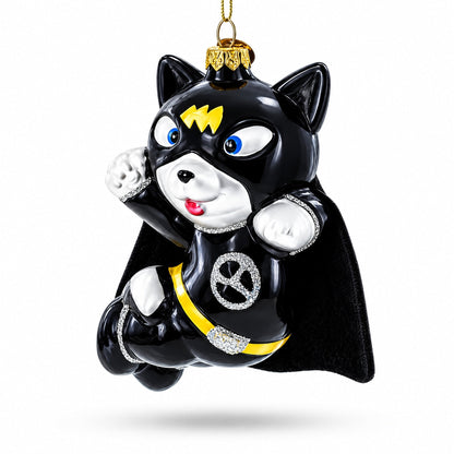 Superhero Kitty Glass Christmas Ornament