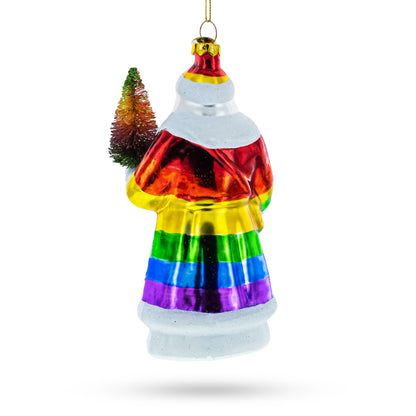 Pride-Inspired Rainbow Santa Glass Christmas Ornament