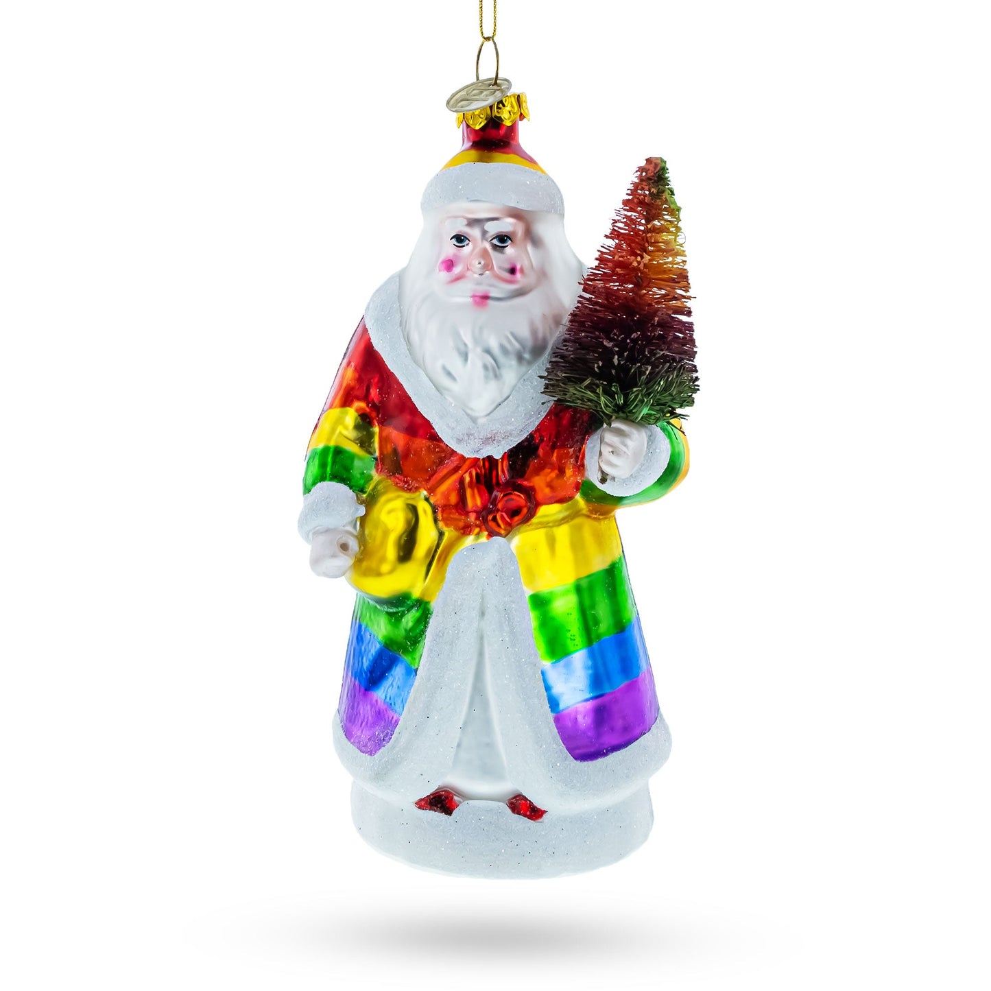 Pride-Inspired Rainbow Santa Glass Christmas Ornament