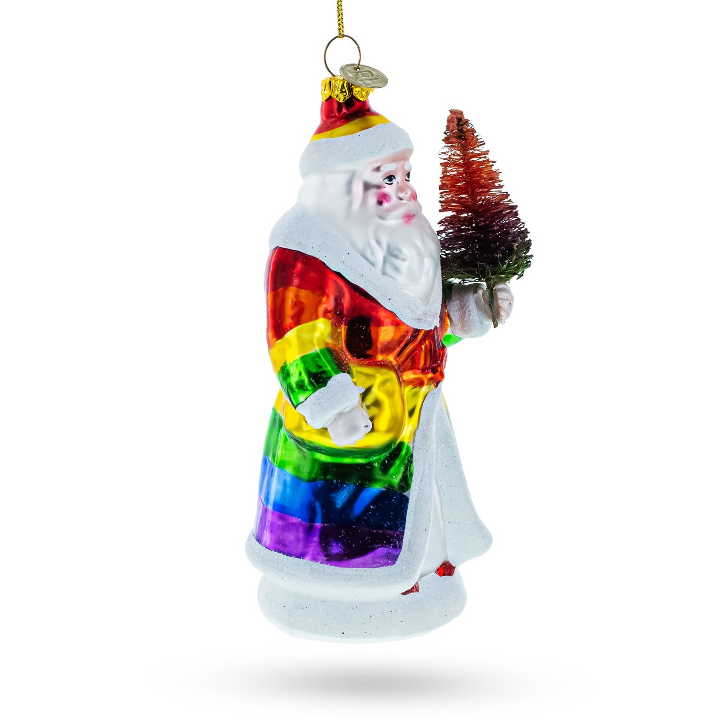 Pride-Inspired Rainbow Santa Glass Christmas Ornament