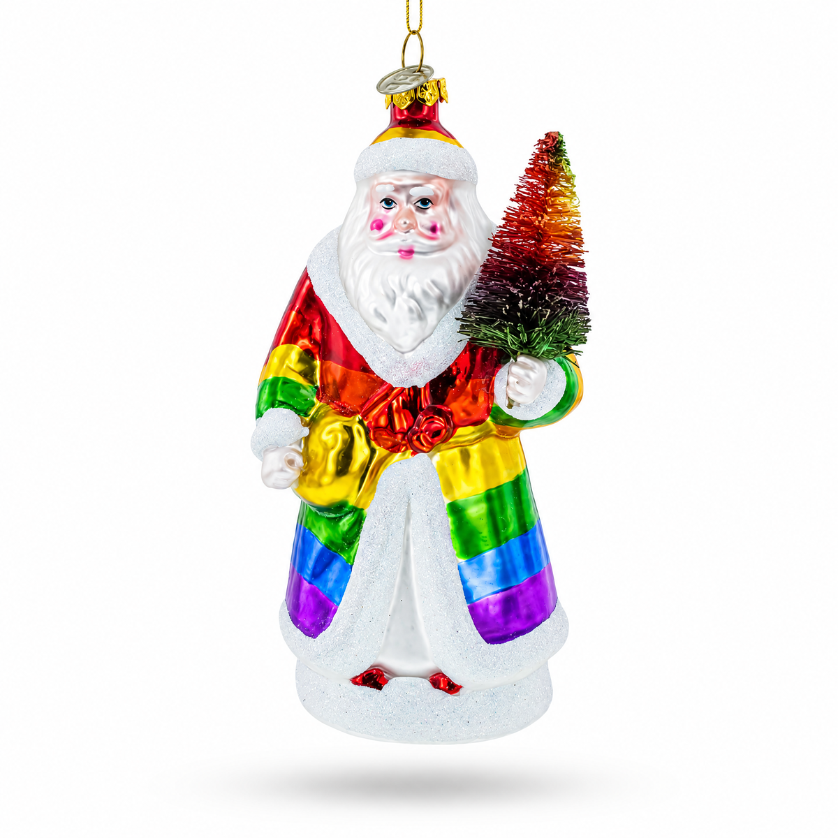 Pride-Inspired Rainbow Santa Glass Christmas Ornament