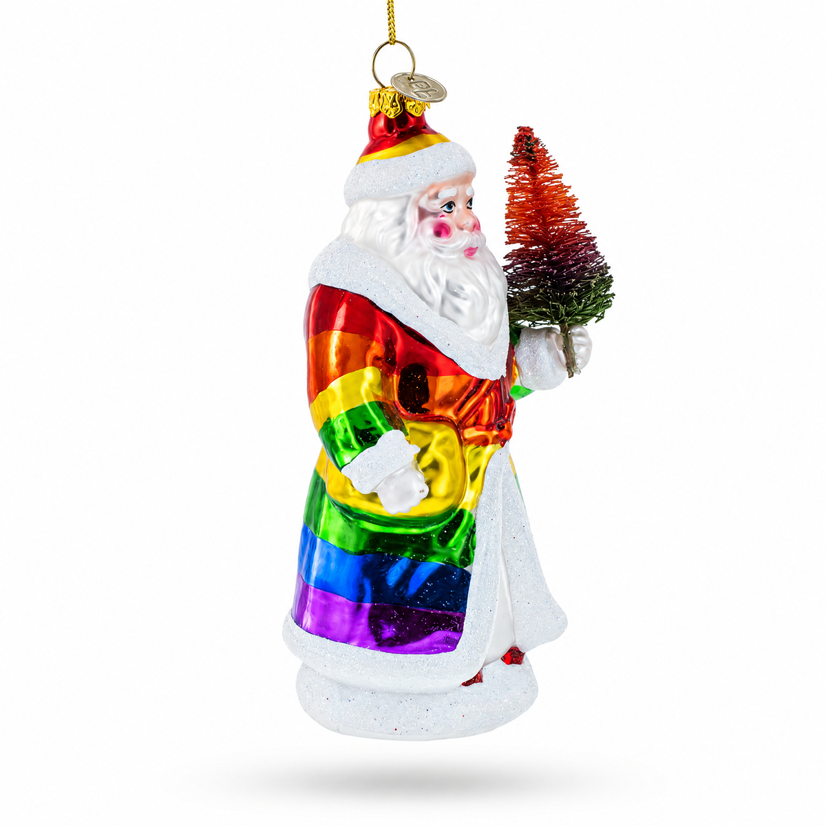 Pride-Inspired Rainbow Santa Glass Christmas Ornament