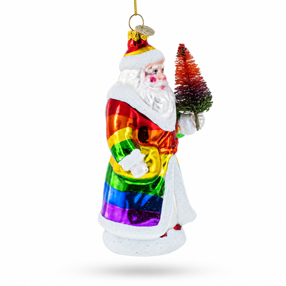 Pride-Inspired Rainbow Santa Glass Christmas Ornament