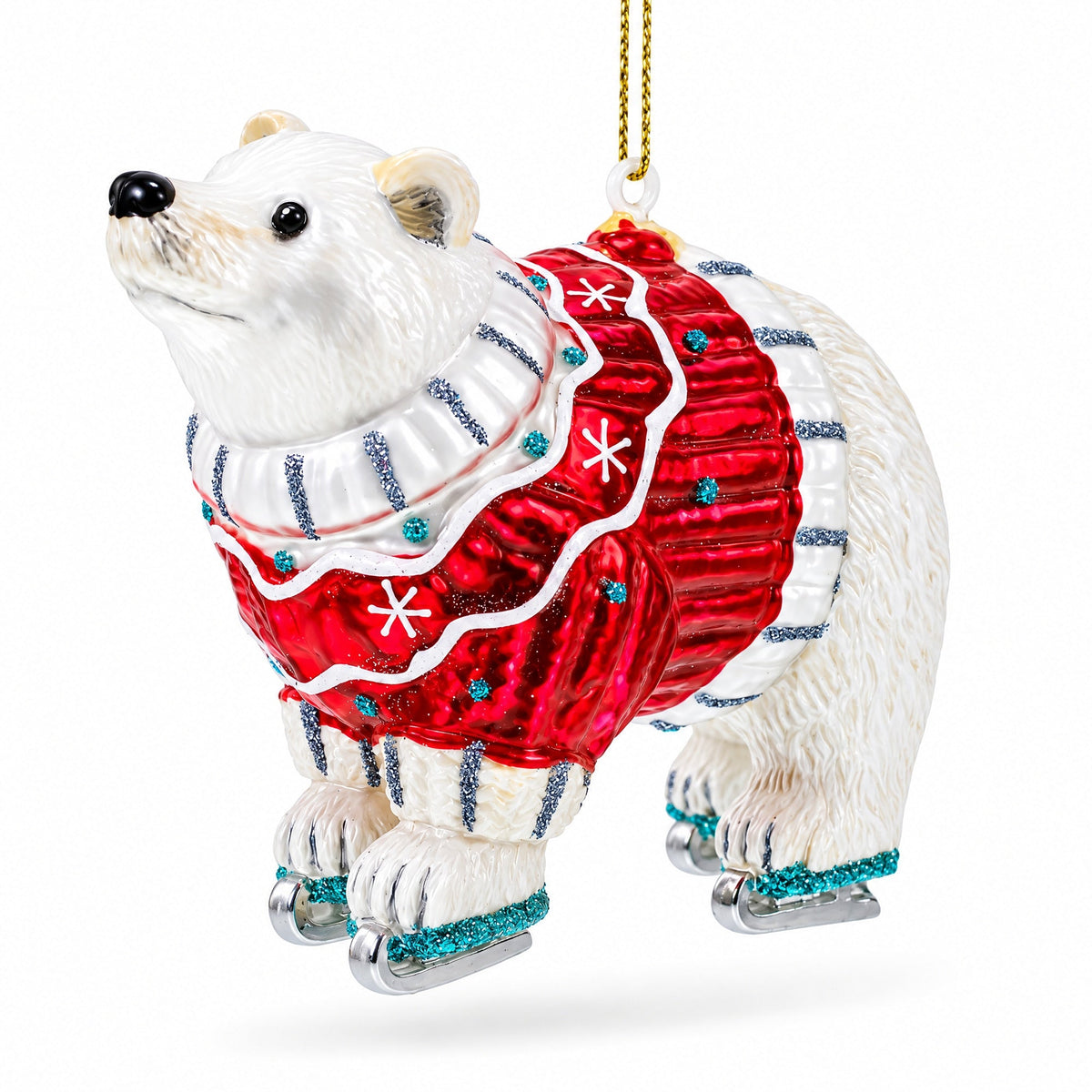 Polar Bear Wearing a Festive Sweater Glass Christmas Ornament