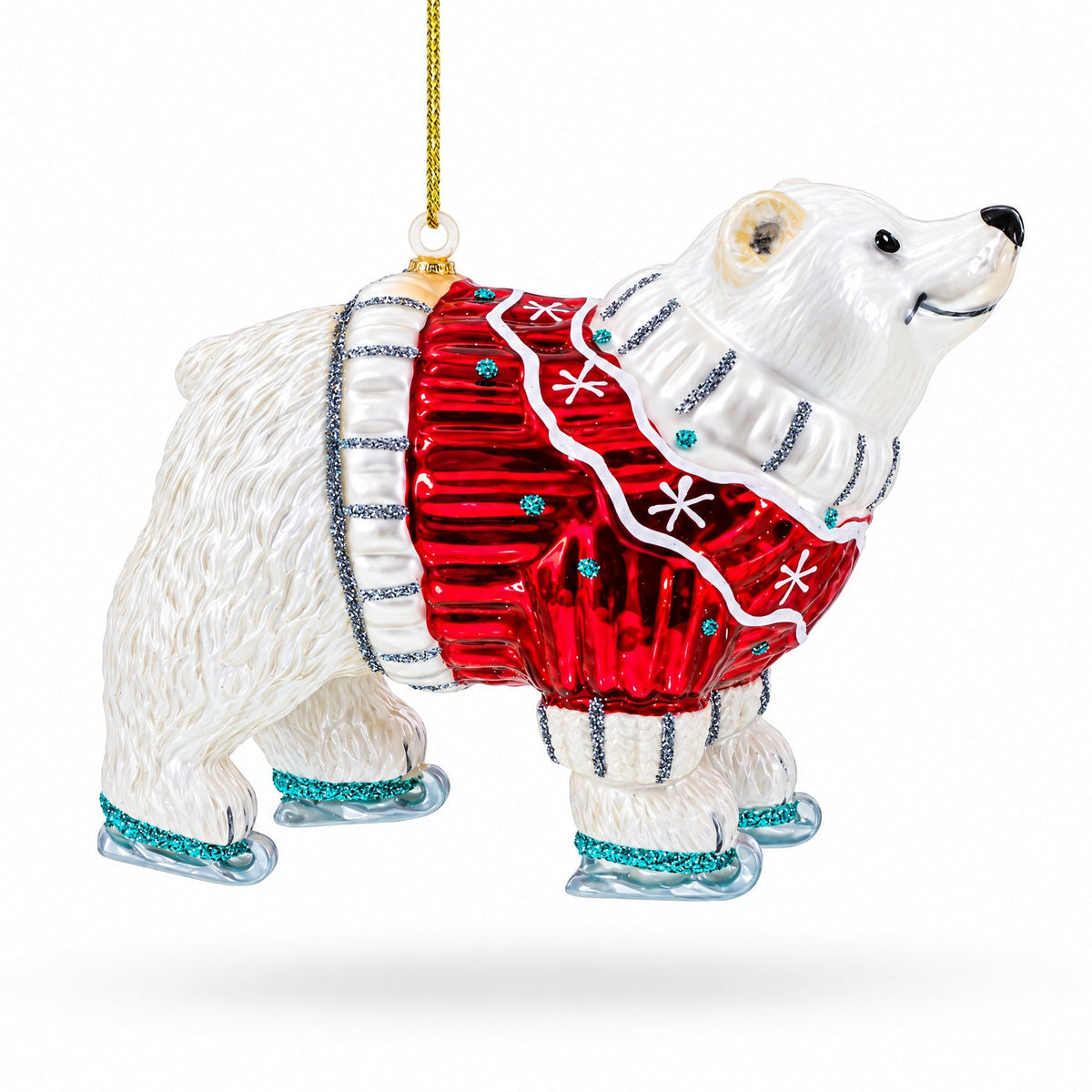 Polar Bear Wearing a Festive Sweater Glass Christmas Ornament