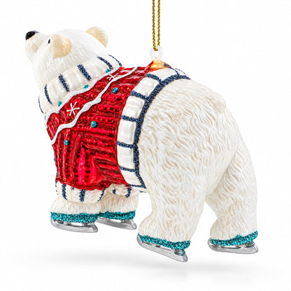 Polar Bear Wearing a Festive Sweater Glass Christmas Ornament