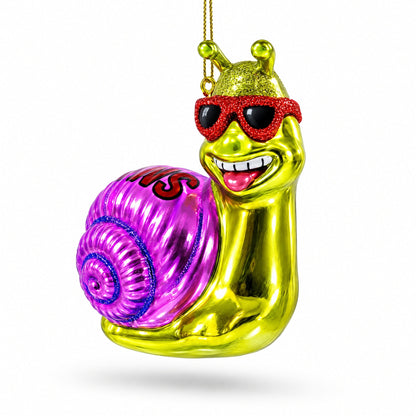 Cool Snail Sporting Sunglasses Glass Christmas Ornament