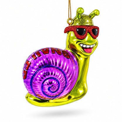 Cool Snail Sporting Sunglasses Glass Christmas Ornament