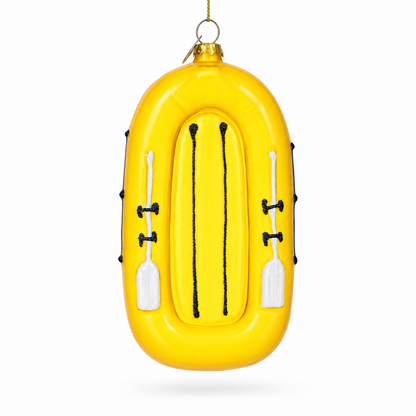 Yellow Rubber Boat Glass Christmas Ornament