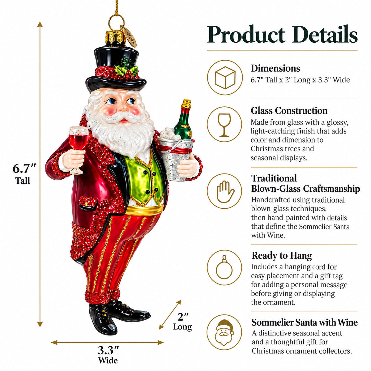 Sommelier Santa with Wine Glass Christmas Ornament