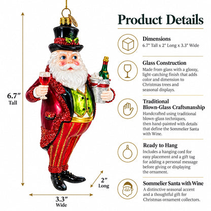 Sommelier Santa with Wine Glass Christmas Ornament