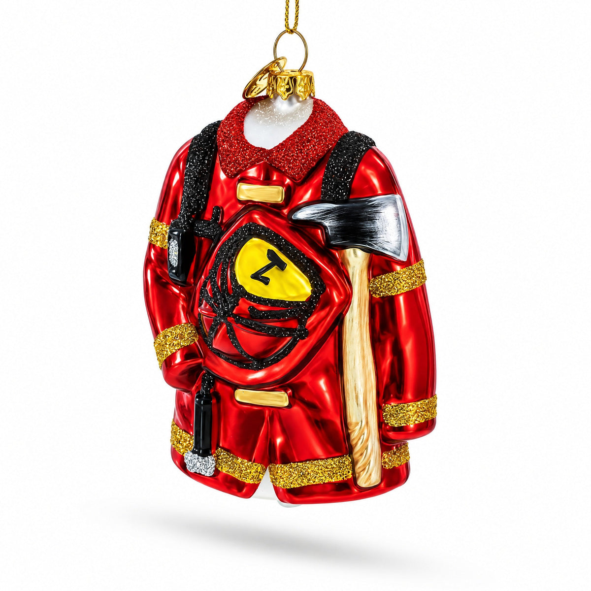 Heroic Fireman Uniform Glass Christmas Ornament