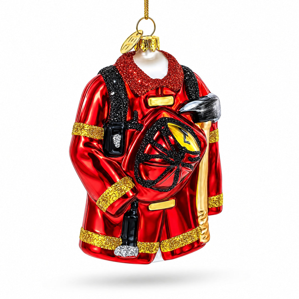 Heroic Fireman Uniform Glass Christmas Ornament