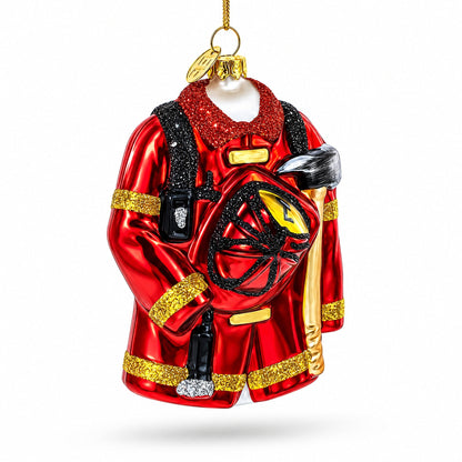 Heroic Fireman Uniform Glass Christmas Ornament