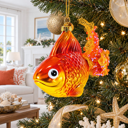 Goldfish in Aquatic Splendor Glass Christmas Ornament