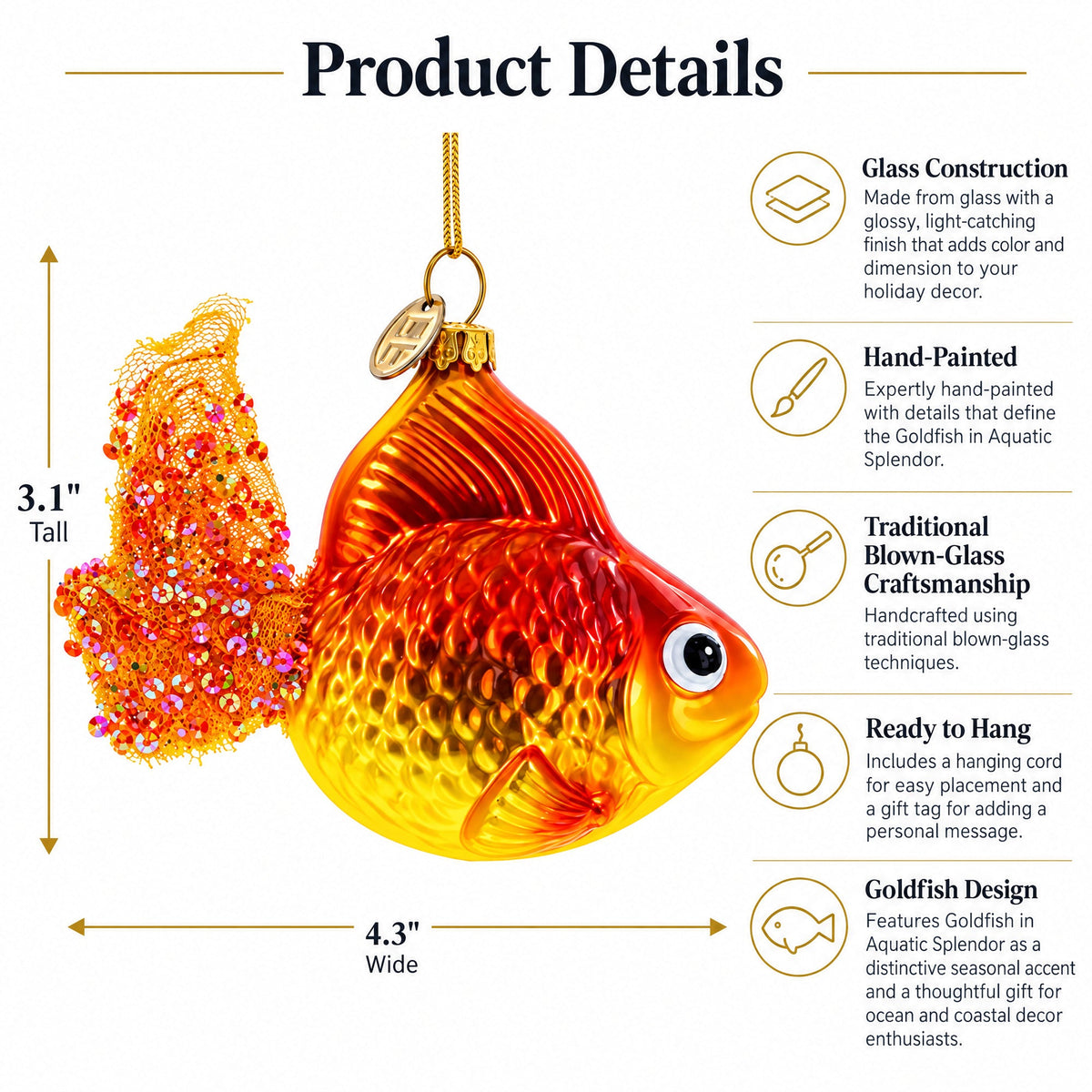 Goldfish in Aquatic Splendor Glass Christmas Ornament
