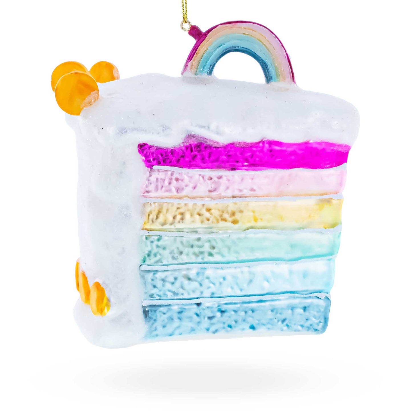 Vibrant Rainbow Layer Cake Glass Christmas Ornament
