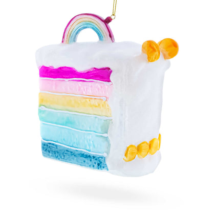 Vibrant Rainbow Layer Cake Glass Christmas Ornament