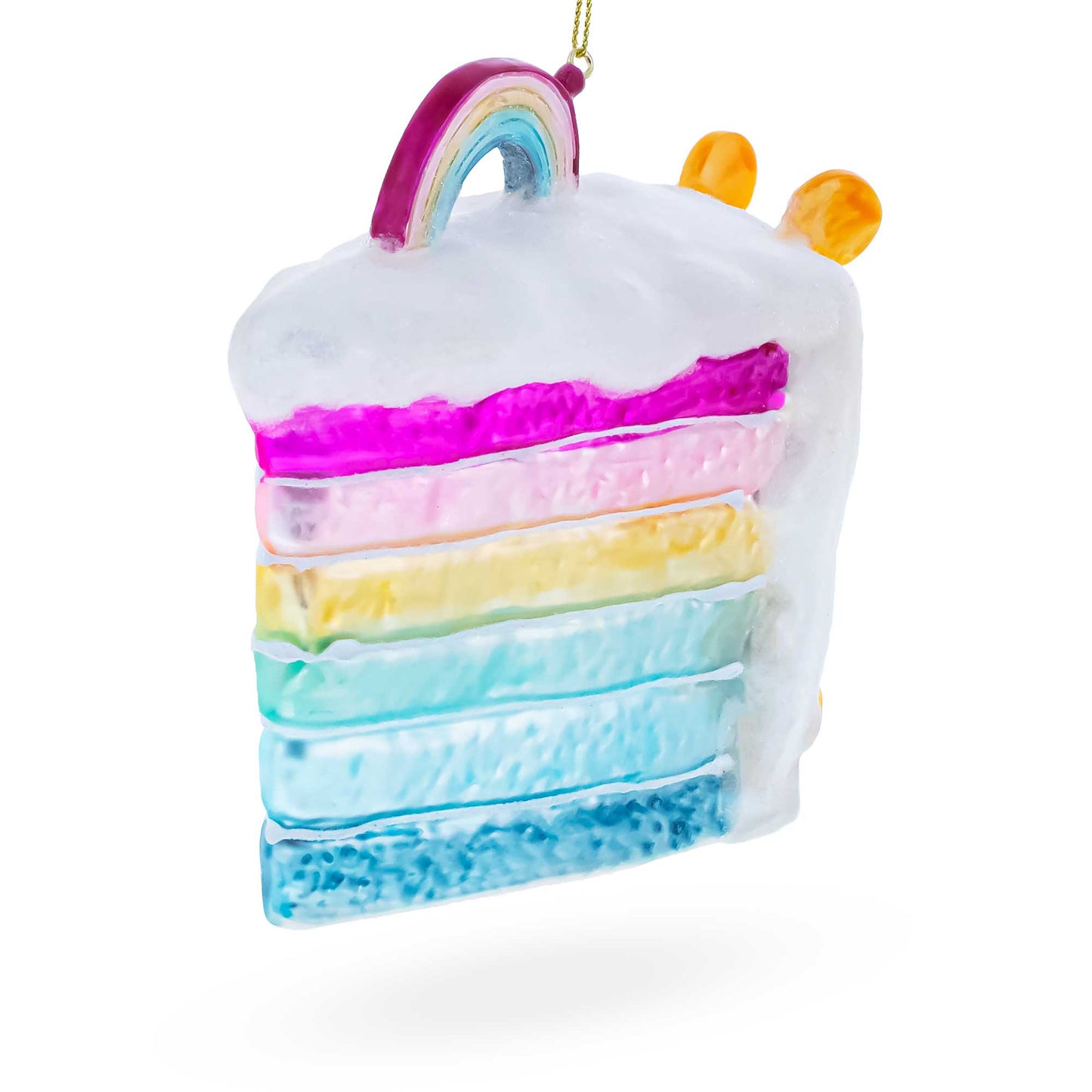 Vibrant Rainbow Layer Cake Glass Christmas Ornament