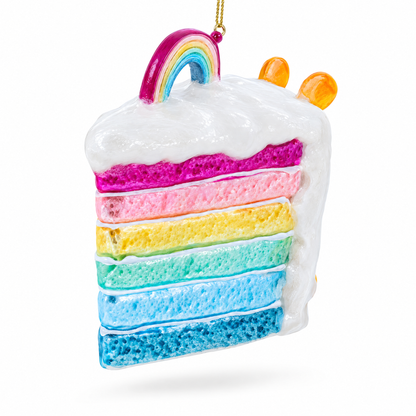 Vibrant Rainbow Layer Cake Glass Christmas Ornament