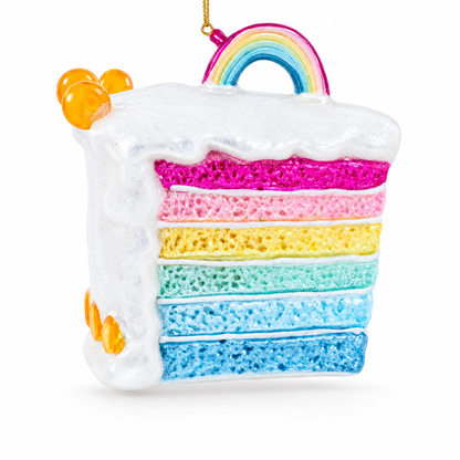 Vibrant Rainbow Layer Cake Glass Christmas Ornament