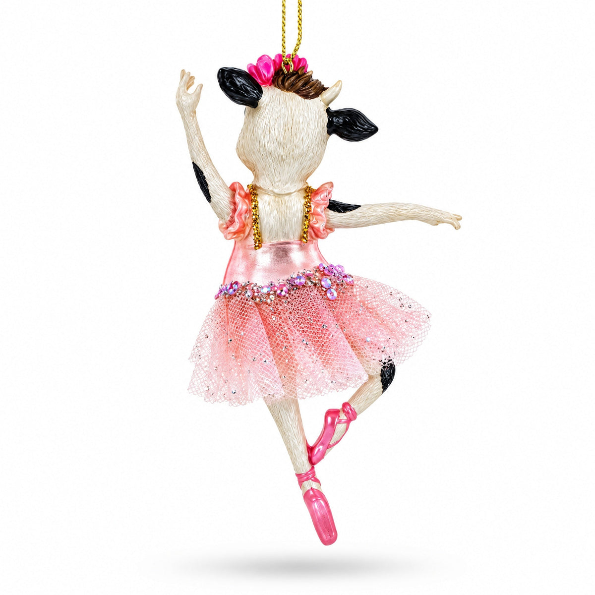 Ballerina Cow in Tutu Dancing Glass Christmas Ornament