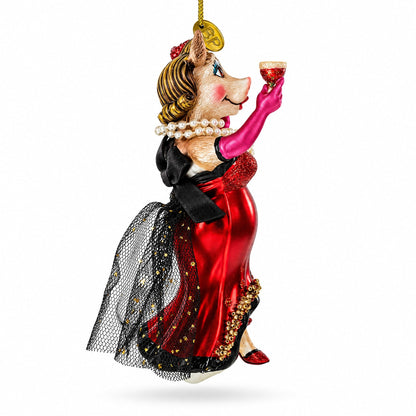 Cow Sipping Red Wine Glass Christmas Ornament