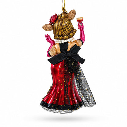 Cow Sipping Red Wine Glass Christmas Ornament