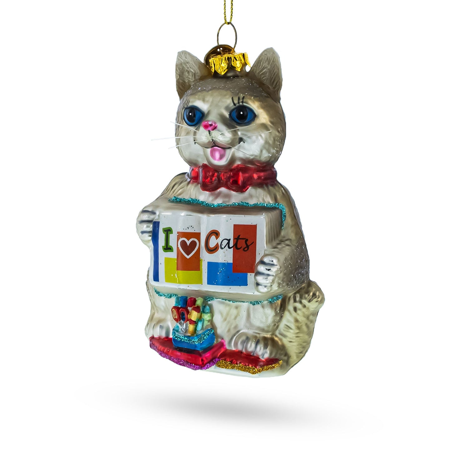 I Love Cats Glass Christmas Ornament