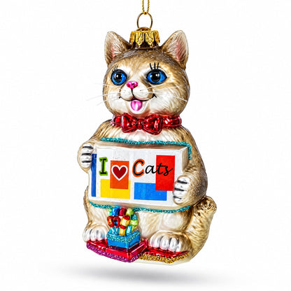 I Love Cats Glass Christmas Ornament