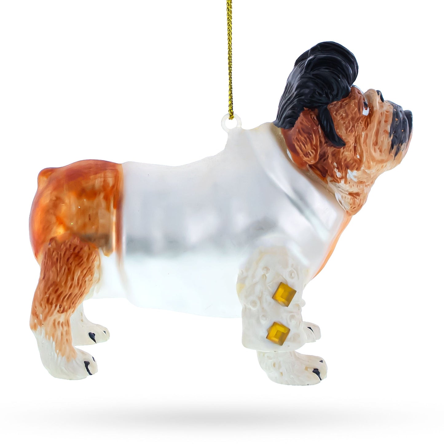 Elvis-Inspired Rock 'n' Roll Bulldog Glass Christmas Ornament